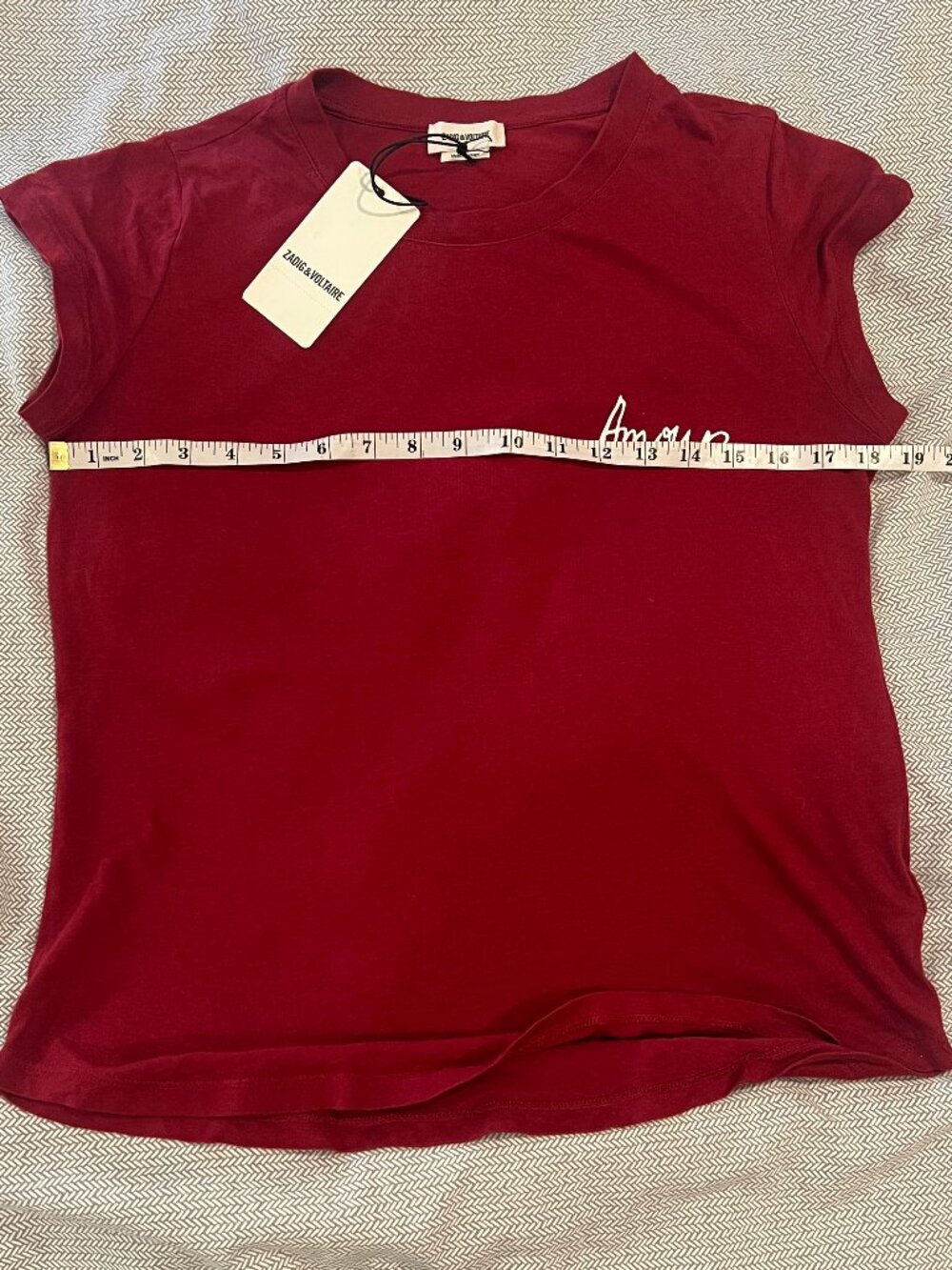 NWT Zadig & Voltaire Woop Amour Wine Red Crewneck Short Sleeve T-Shirt Size M - Picture 3 of 8